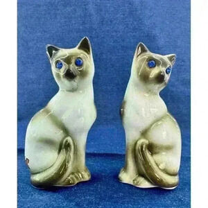 VTG Set Mid Century Siamese Cats With Sapphire Eyes Salt & Pepper Shakers